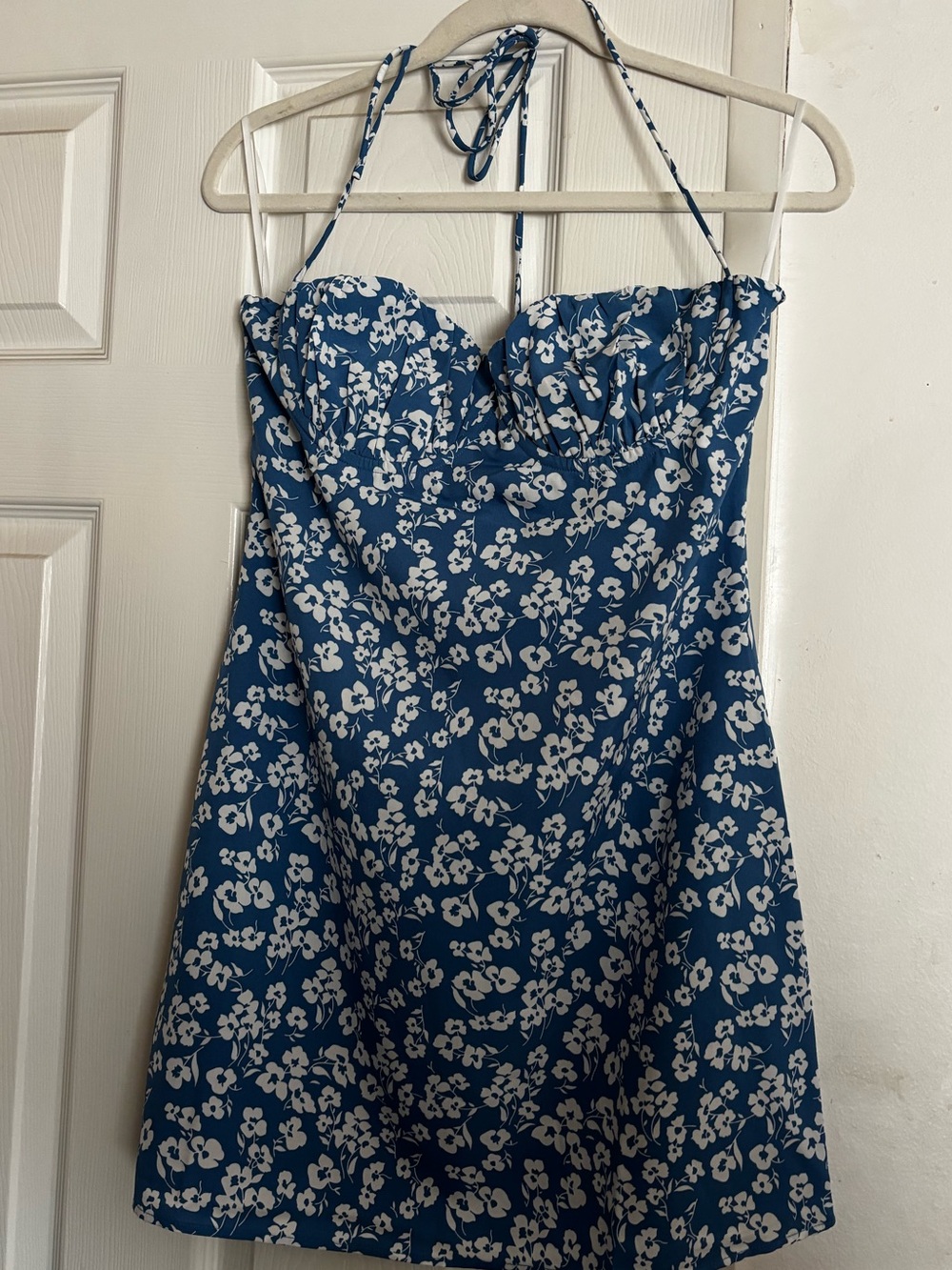 Princess Polly Blue and White Floral Halter Mini Dress